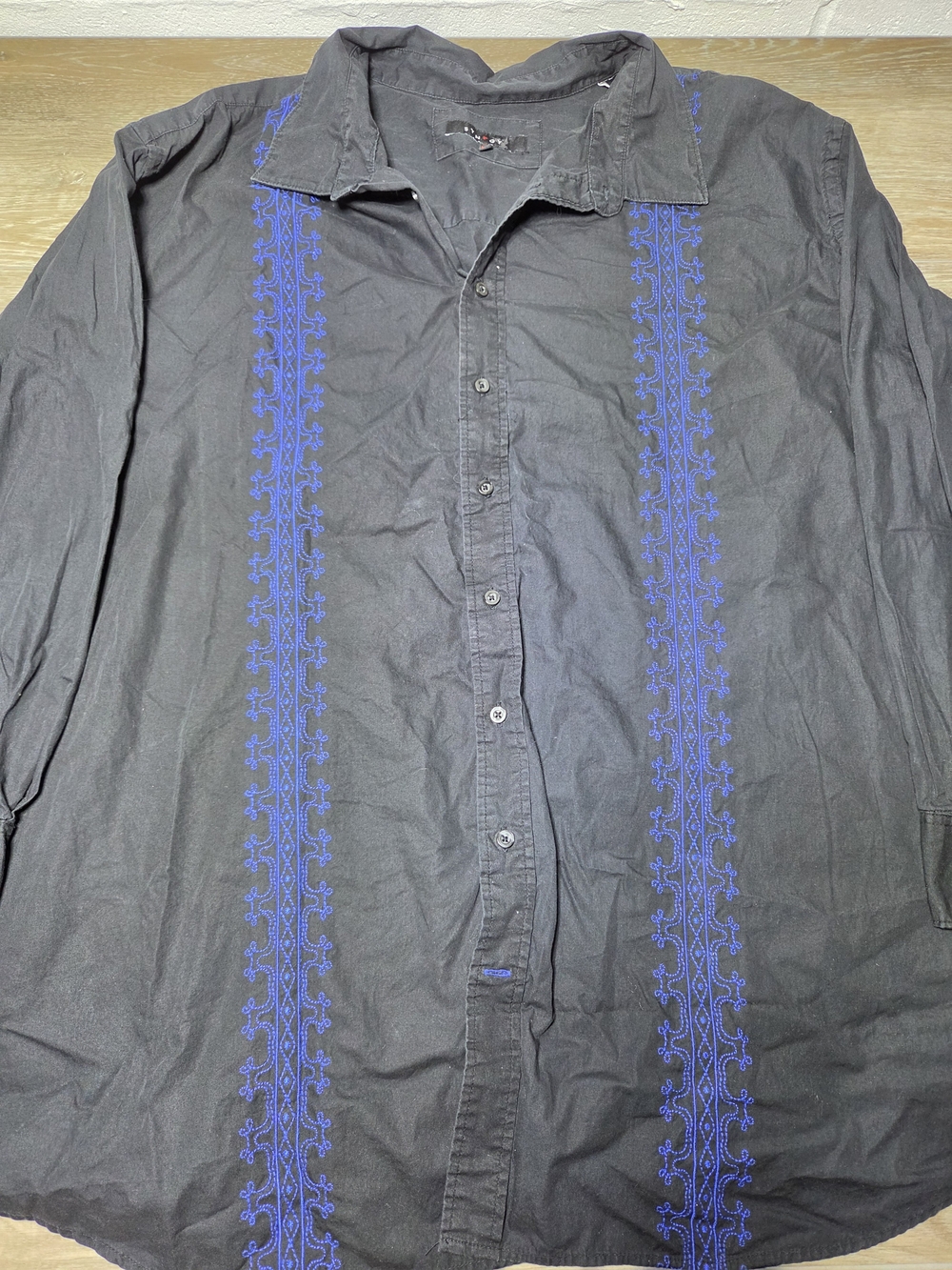 Synrgy Embroidered Button-Up Shirt Men's 5XL Black Blue Long Sleeve